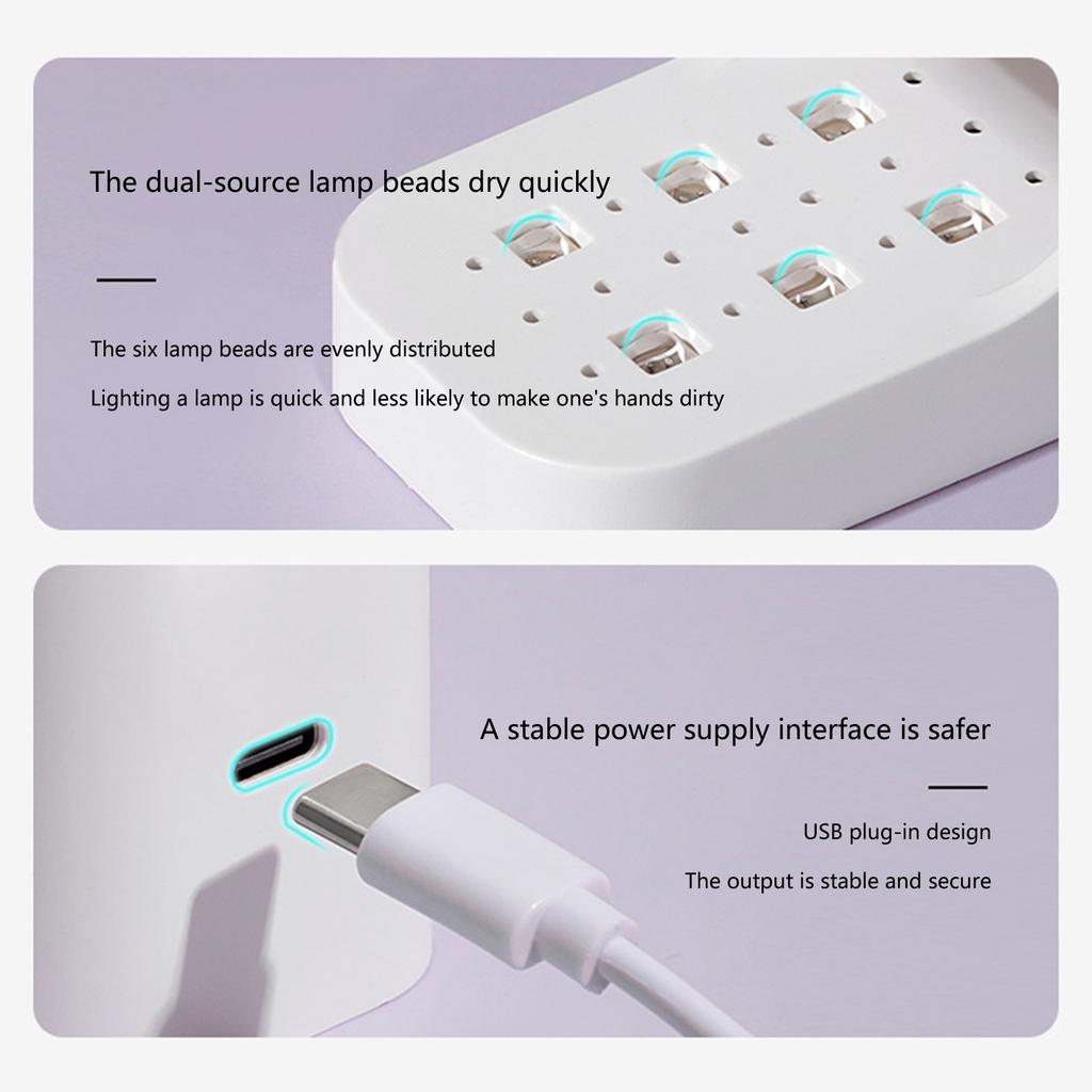 Portable UV Nail Lamp 6 LED Beads 45S 60S Timer Fast Curing USB Powered Gel Polish Dryer for Gel Polish DIY Manicure
