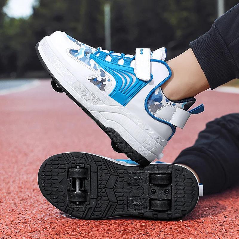 Deform Roller Skate Shoes Professional Double Row 4-Wheel Skates Youth  Men Women Parkour Runaway Sneakers With 4 Wheels Shoes