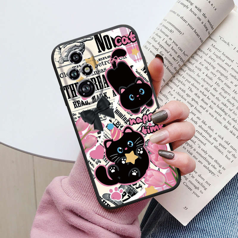 Cartoon Case For Honor 50 70 X7 X7A X7b 90 Lite 90 Smart 400 200 Pro 200 Lite Cute Black Cat Cover Soft Back Shell for Honor 400