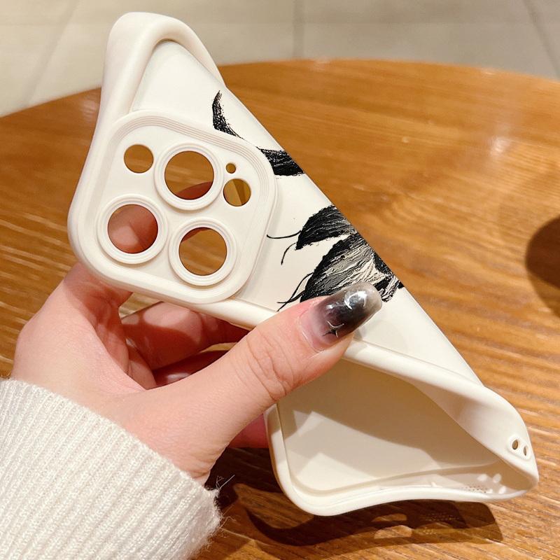 Fashion Moon Butterfly Pattern Case For iPhone 16 Pro Max 15 Plus 14 13 12 Pro 11 TPU Soft Matte Silicone Shockproof Lens Protection Phone Cover