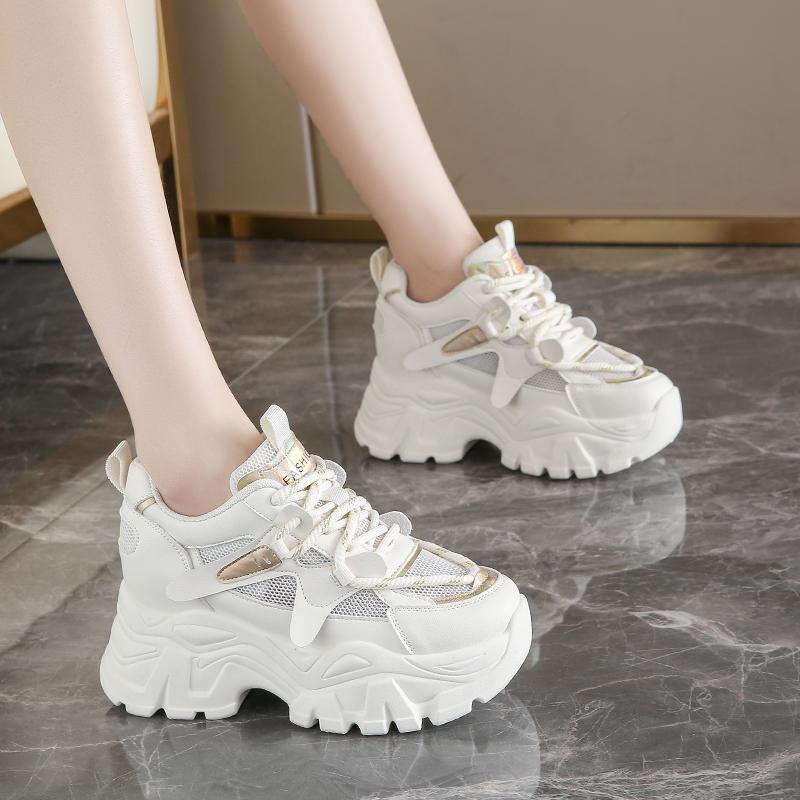 Fashion Breathable Mesh Platform Sneakers Women Spring Thick Bottom Non-Slip Casual Shoes Woman Lace-Up Chunky Sole Sports Shoes Ladies