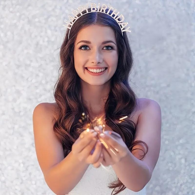 JEWILLEY 'Happy Birthday' Headband for Women, Gold | Queen Crown Hairband | Gifts for Best Friend, Sister, Teenager | Birthday Decorations Items