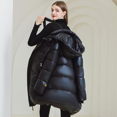 New Cotton-padded Jacket Men and Women with The Same Winter Long Thick Black Gold Cotton-padded Loose Hooded Coat.