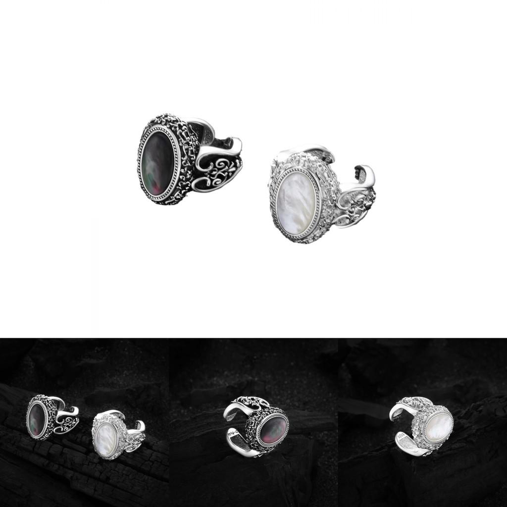 Chic 925 Silver Vintage Inspired Adjustable Black Onyx Ring For Womens Accessories