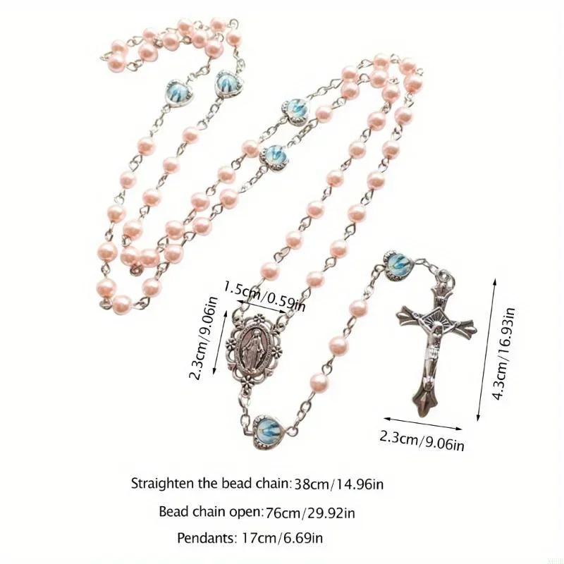 1pc Crucifix Cross-Charm Long Chain Rosary Beads Catholic Necklace for Women Christian Amulet Necklace Religious Jewelry