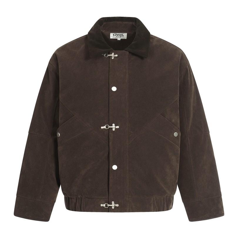 Unisex Oversized Retro Deconstructed Cotton Puffer Jacket With Snap Button Suede-Like Fabric Winter Warm Outerwear