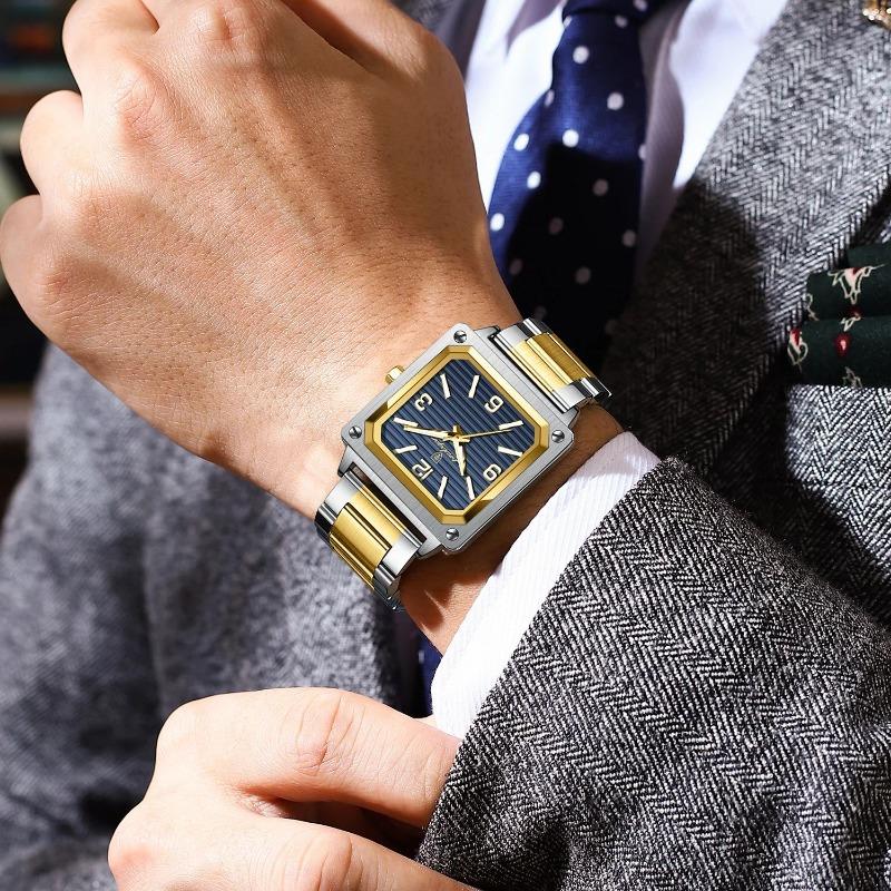 POEDAGAR Luxury Man Square Quartz Watch Waterproof Luminous Stainless Steel Watches Male Reloj+box