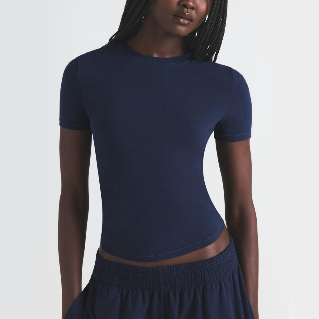 SKIMS Soft Comfortable Round Neck Fitted Short Sleeve T-Shirt Women Tops SP-TSH-0638-NVY