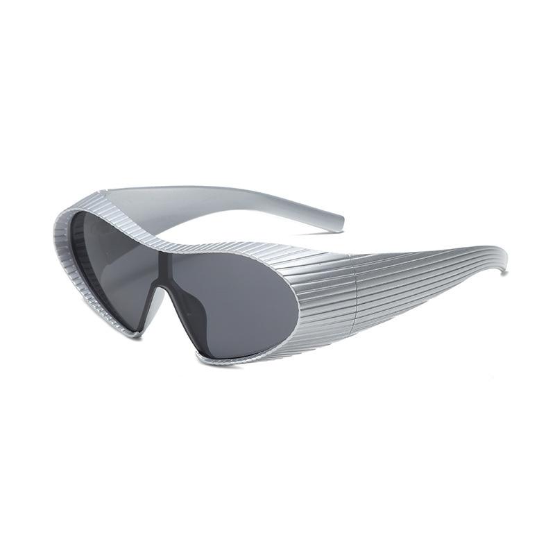European and American fashion future technology wind large frame special-shaped one-piece sunglasses Spice girl personalized retro concave sunglasses