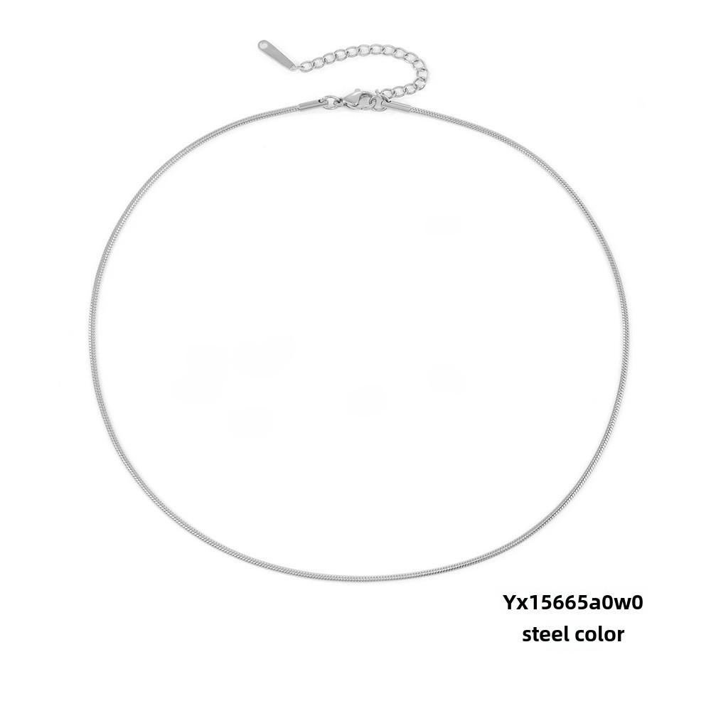 eManco Titanium Steel Round Chain Necklace - Simple European/American Style for Women and Couples, Long Snake Bone Chain, Clavicle Design.