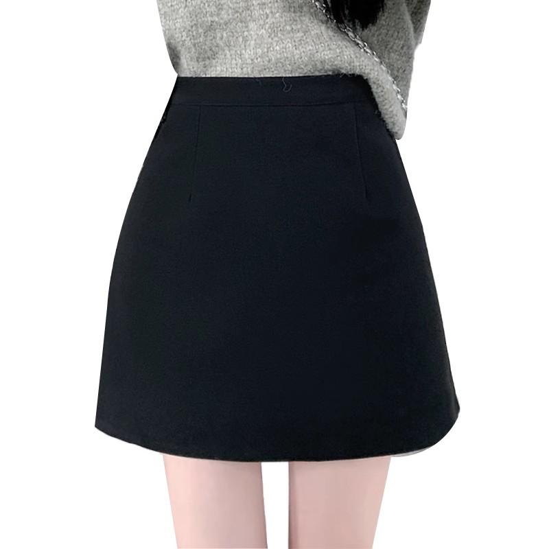 Women's High Waist Black Wool Mini Skirt - A-line, Plus Size, Hip-hugging, Versatile for Autumn/Winter 2025.