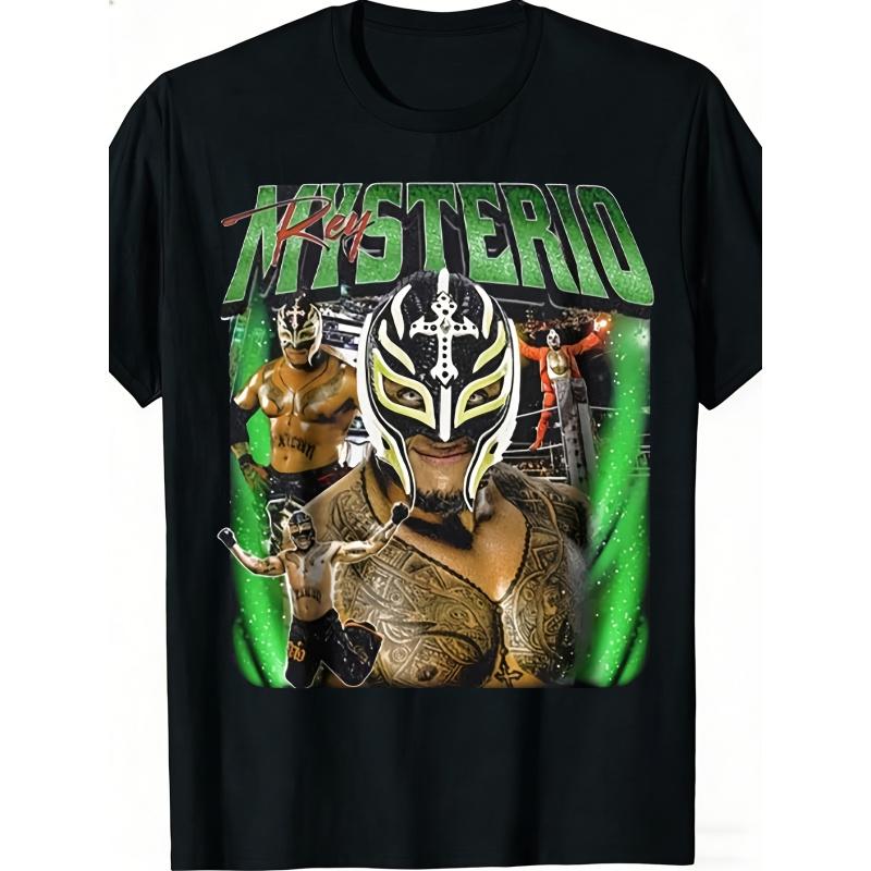 Men'S Rey Mysterio Wrestling Lucha Libre Mask Design Black Graphic T-Shirt, Made Of. Ideal for Fans And As Gifts, This Stylish Casual Wear Is Perfect