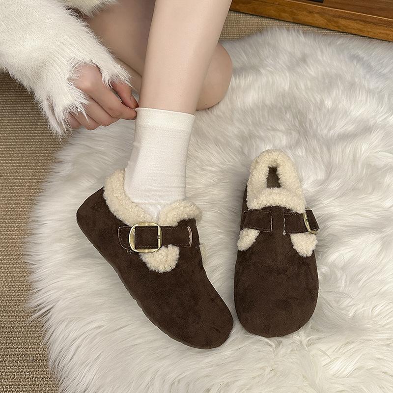 Thick-soled Heightening Fashionable and Versatile One-pedal Boken Shoes Women's Autumn 2025 Velvet Thickened Warm and Comfortable Cotton Shoes