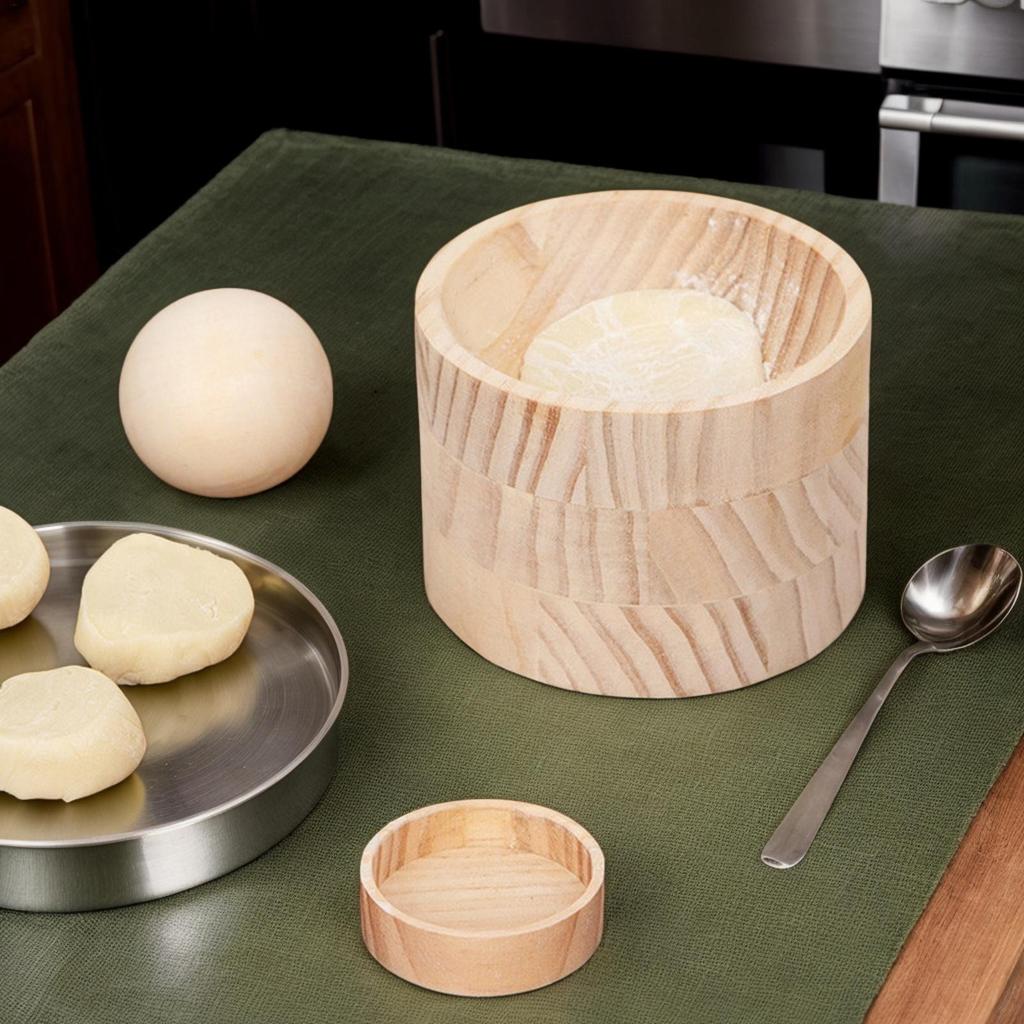 Wood Dumpling Maker Press Tool Wood Mold and Ball Manual Dough Skin Presser Hand Pie Rolling Tool Reusable Round Ravioli Maker