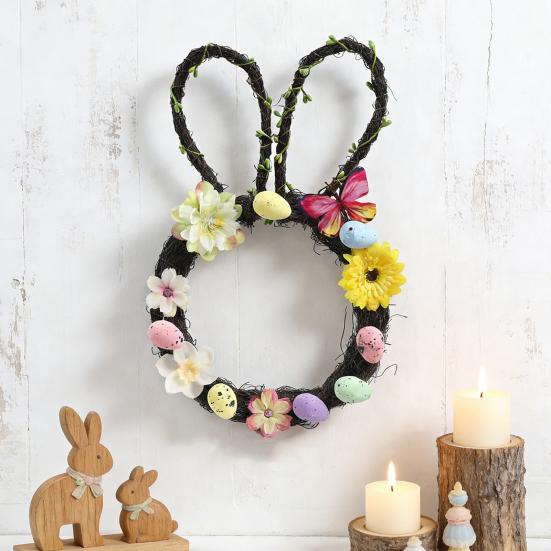 Yousheng Rabbit Garland Easy To Hang Bunny Themed Easter Wreath Spring Holiday Decoration Front Door Window Wall Porch Indoor Outdoor Easter Party