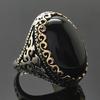 Vintage Sterling Silver 925 Ring with Large Natural Black Onyx Stone 10*14MM Oval Shape Fine Party Jewelry for Men.