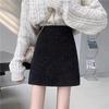 Women's Plus-Size High-Waisted Woolen Highlight Skirt - Autumn/Winter 2026, Black Hip-Wrap Casual Petite Short Skirt