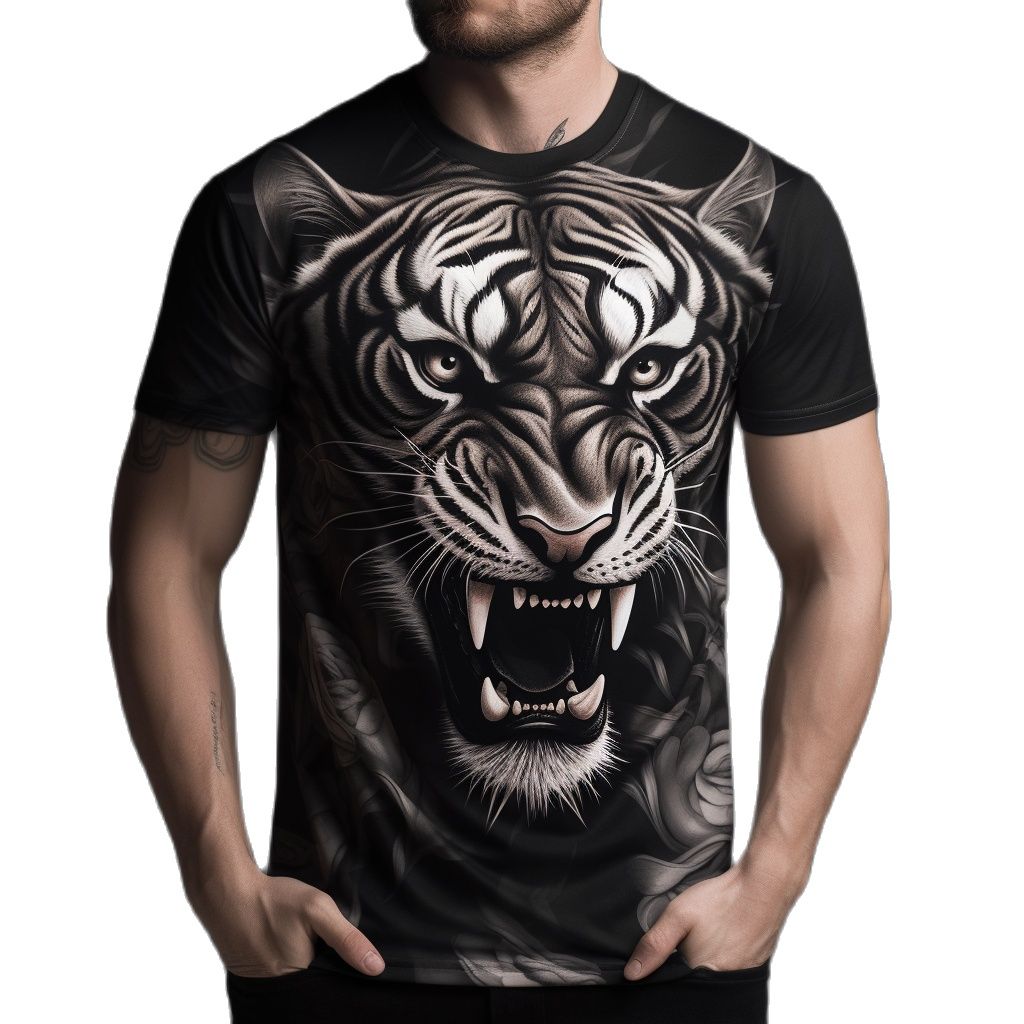 Letní móda Cool Tiger Trička s grafikou Muži Neformální Zábava Potištěné topy s kulatým výstřihem Trend Oversized Tričko s krátkým rukávem Streetwear