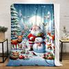 Santa and Snowman Winter Forest Scene Patterned Flannel Blanket Perfect for the Bedroom Living Room, Sofa, or a Little Nap