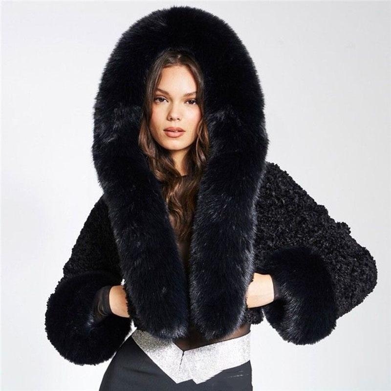 Thicken Warm Plush Jackets Female Winter Warm Short Fake Fur Coat for Women Casual Outwear Hooded Coat 2025