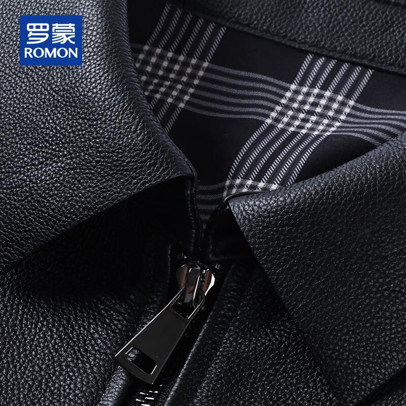 Romon Men's Genuine Leather Lapel Jacket