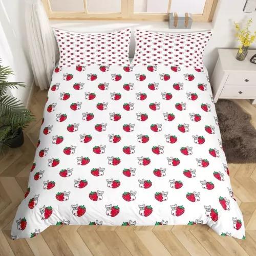 Carton Strawbery Soft Duvet Cover Set Bed Decoration First Choice Gift Suitable for Children Kids plus Adult Peoples Comfortable Breathable