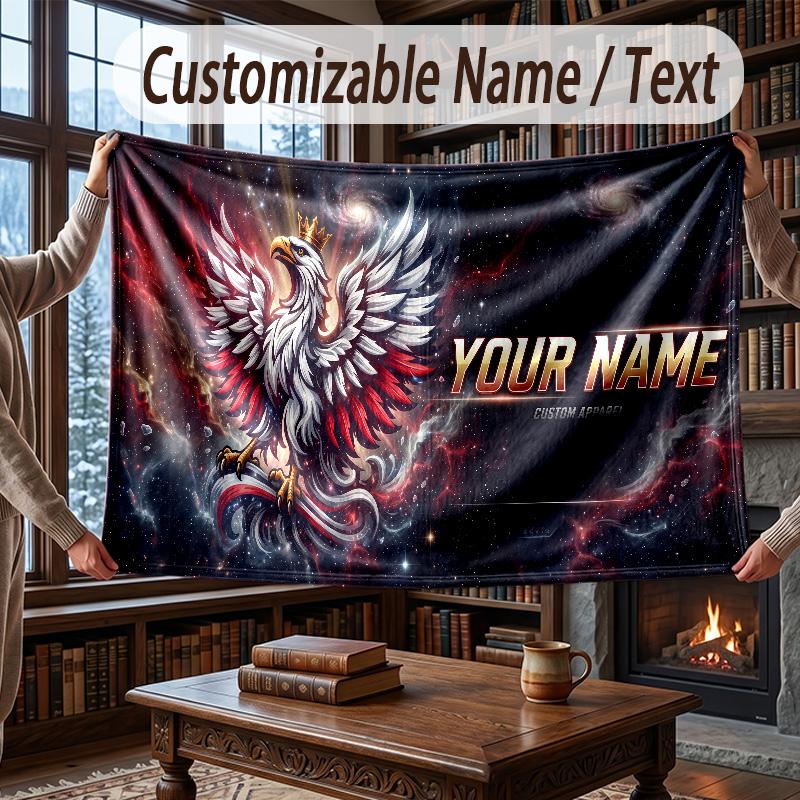 Custom Name Flannel Throw Blanket Poland Football Pattern Warm Home Decoration