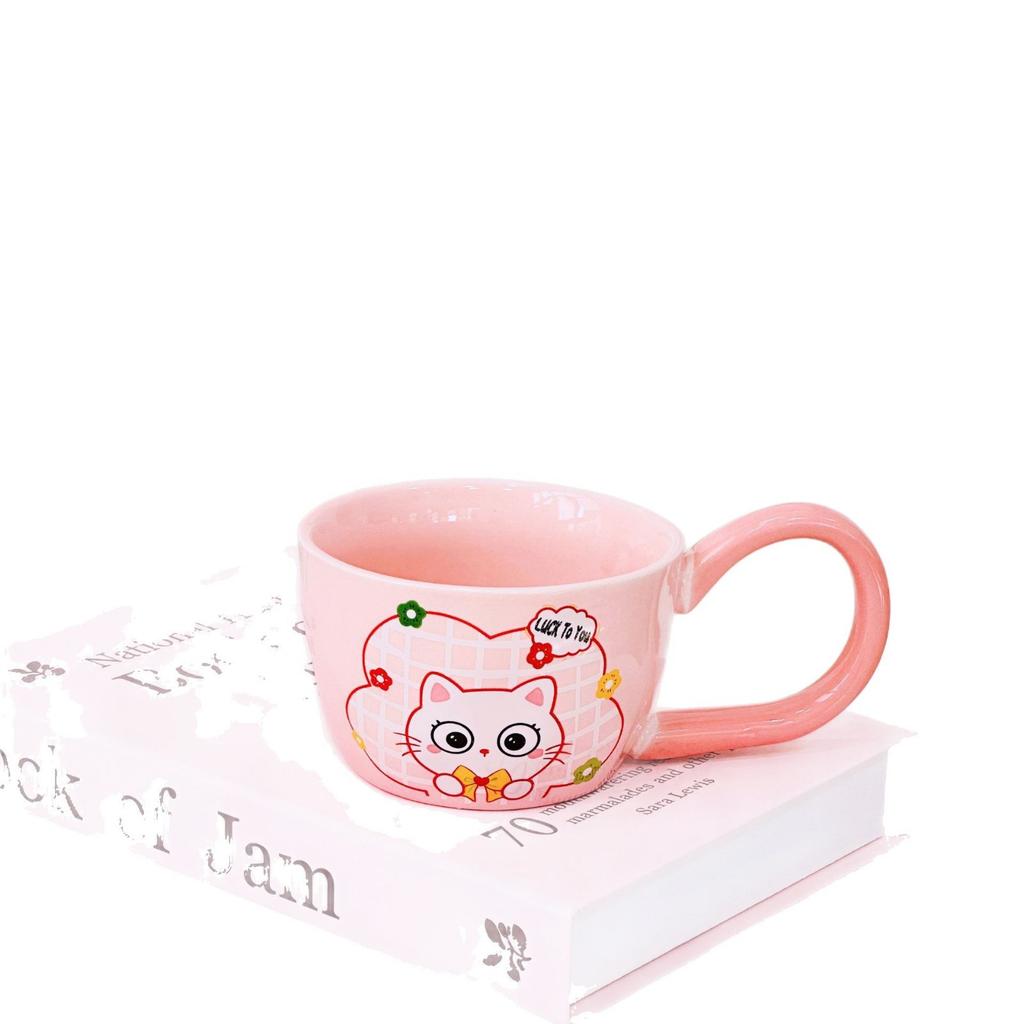 Kitten with Spoon Cute Cartoon High Value Large Capacity Souvenir Mug Girl Couple Ceramic Cup Set