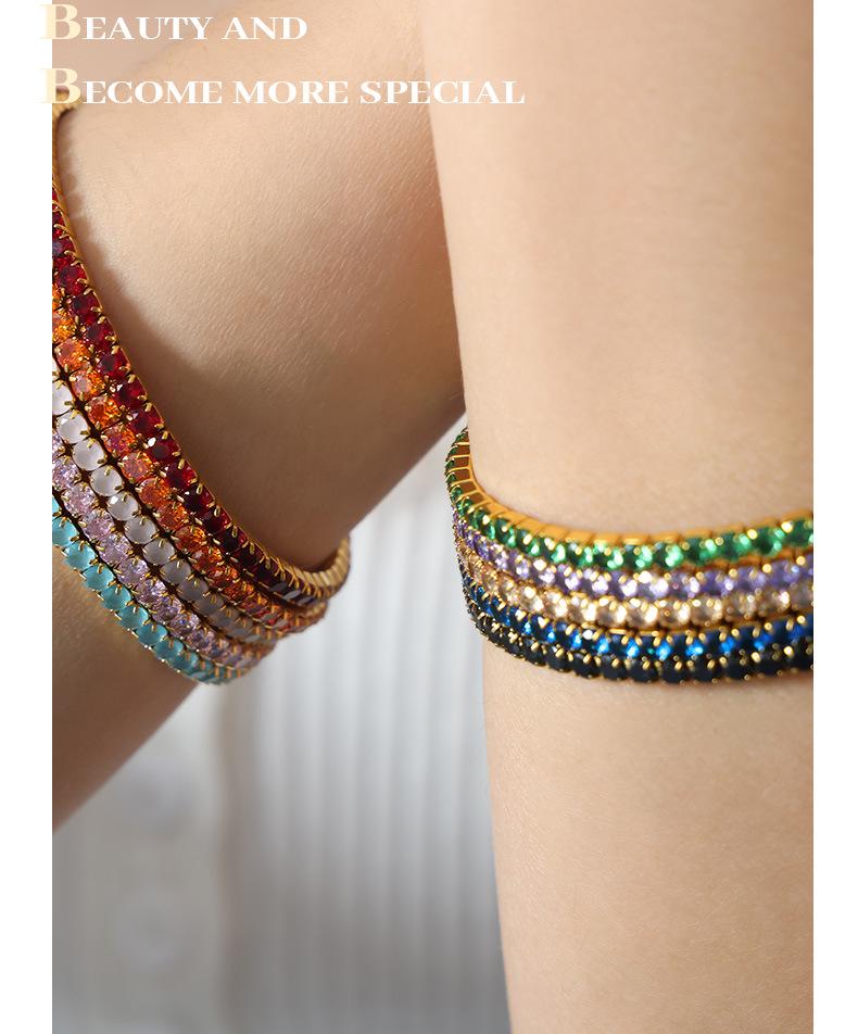 Colorful Elastic Zircon Bracelet: 18K Gold-Plated Titanium Steel, Versatile & Elegant for Women