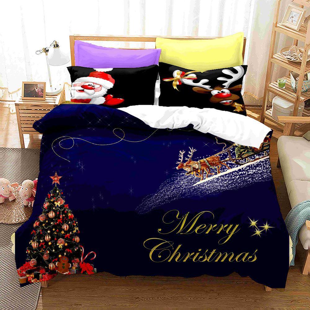 3D Digital Printing Bedding Four-Piece Set Three-Piece Set Christmas Bed Sheet Quilt Pillow