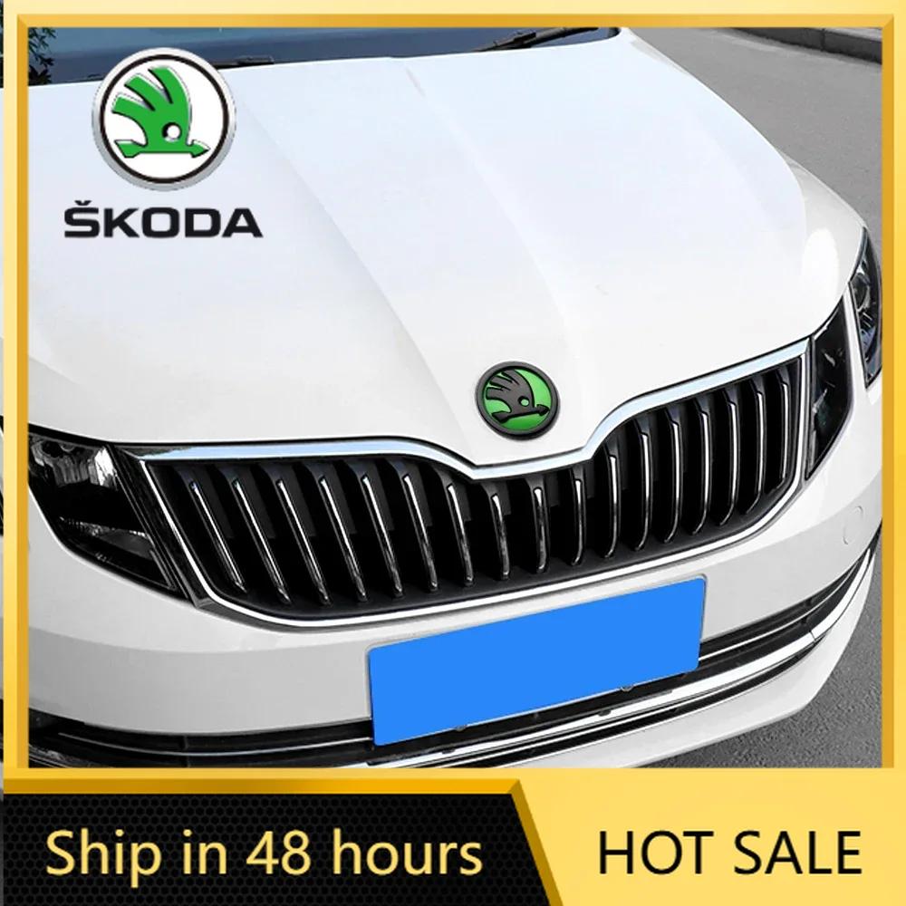 KIAY9 For Skoda ABS 80/90/100mm Car Front Hood Badge Bonnet Emblem Trunk Sticker For Skoda Yeti Octavia Kamiq Fabia Kodiaq Rapid Karoq