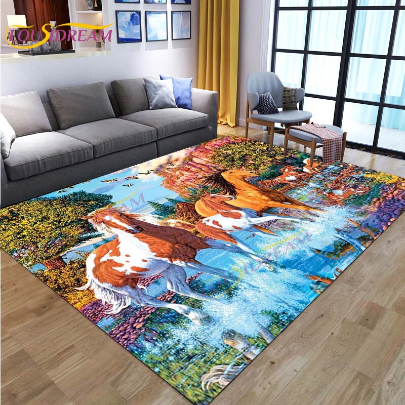 3D Running Horses Carpet Animal Rug for Home Living Room Sofa Colorful Horse Floor Mats Child Bedroom Decor Kids Play Carpets