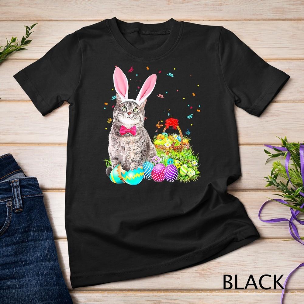 

Happy Easter Cute Bunny Cat Eggs Basket Men Women Funny T-Shirt Unisex T-shirt 3XL
