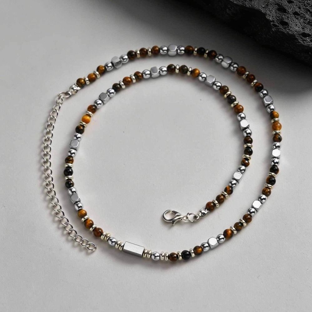 Natural Stone/Metal Natural Stone Beaded Necklace Adjustable Hip-hop Style Metal Bead Choker Minimalist Hip-hop Necklace Gift