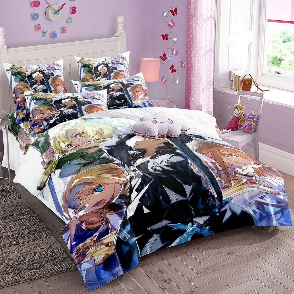 Cartoon Sword Art Online Bedding Sets,Japanese Anime Art Online Duvet Cover Pillowcase For Teenagers And Children Bedroom Decora