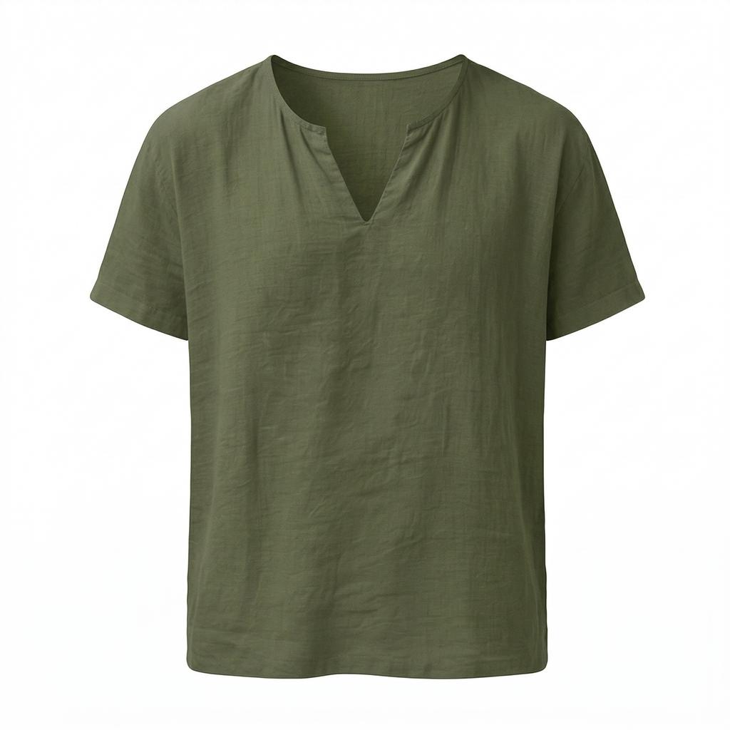 Men’s Short Sleeve V Neck Casual Loose Fit Linen T Shirt Lightweight Breathable Summer Basic Top for Daily Wear