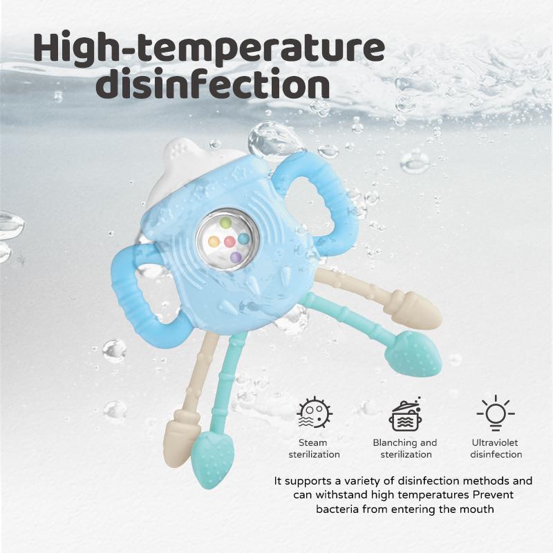 Food Grade Teething Toys Busy Rattle With Suction Cup for Babies Baby Bottle Style Sensory Teether Toys BPA Free Pacifier Toys