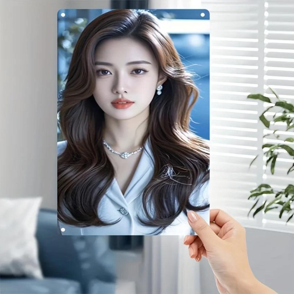 Segno Artistico da Parete, Poster Profilo Viso Donna Elegante, Bellezza Coreana Decorazione Metallica per la Casa