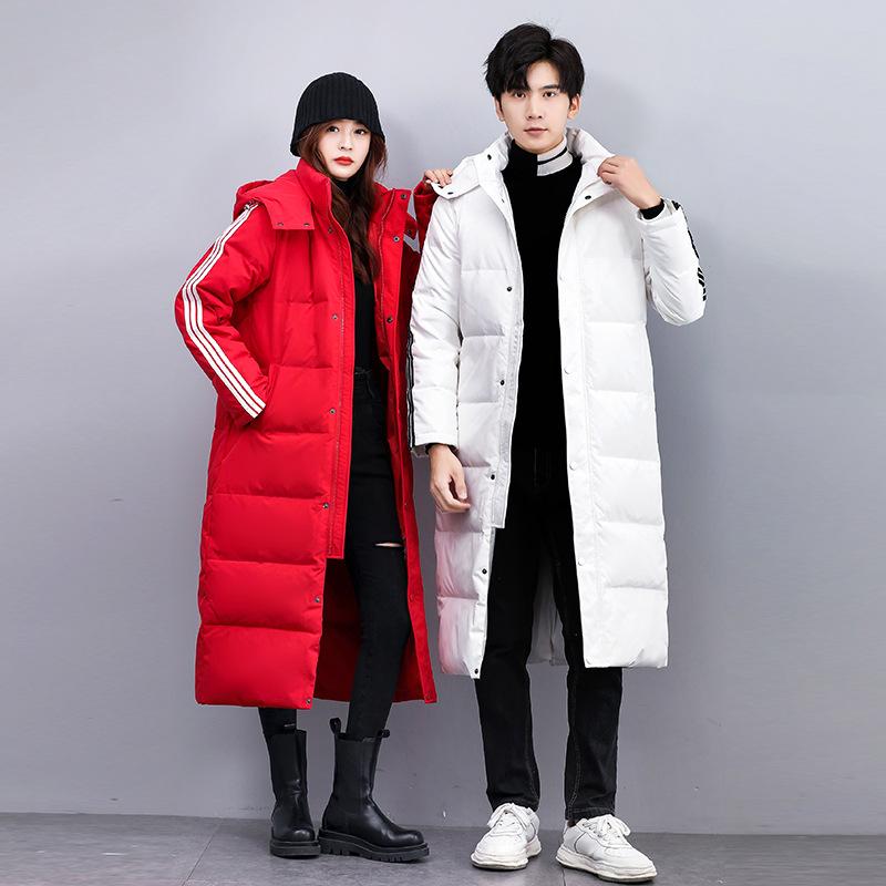 Men's and Women's Down Jackets Medium and Long Korean Version Loose Casual Knee Winter Hooded Jacket