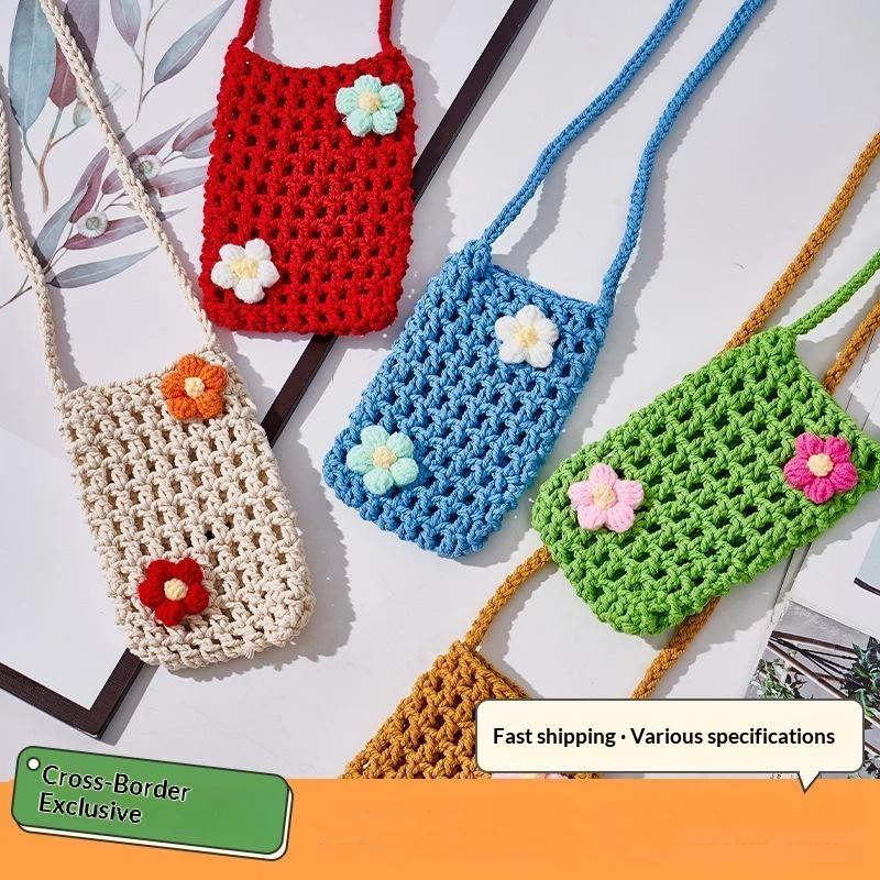 1 Pieza Bolso de Teléfono de Punto Hueco Multiusos para Artículos Pequeños y Misceláneos Bolso de Hombro Ligero Trenzado Bolso Cruzado de Almacenamiento