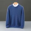 Pánský zimní svetr s kulatým výstřihem ze 100% čisté vlny - Jednobarevný kašmírový svetr, Ležérní obchodní pletený základní vrstva