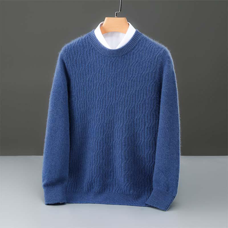 Pánský zimní svetr s kulatým výstřihem ze 100% čisté vlny - Jednobarevný kašmírový svetr, Ležérní obchodní pletený základní vrstva