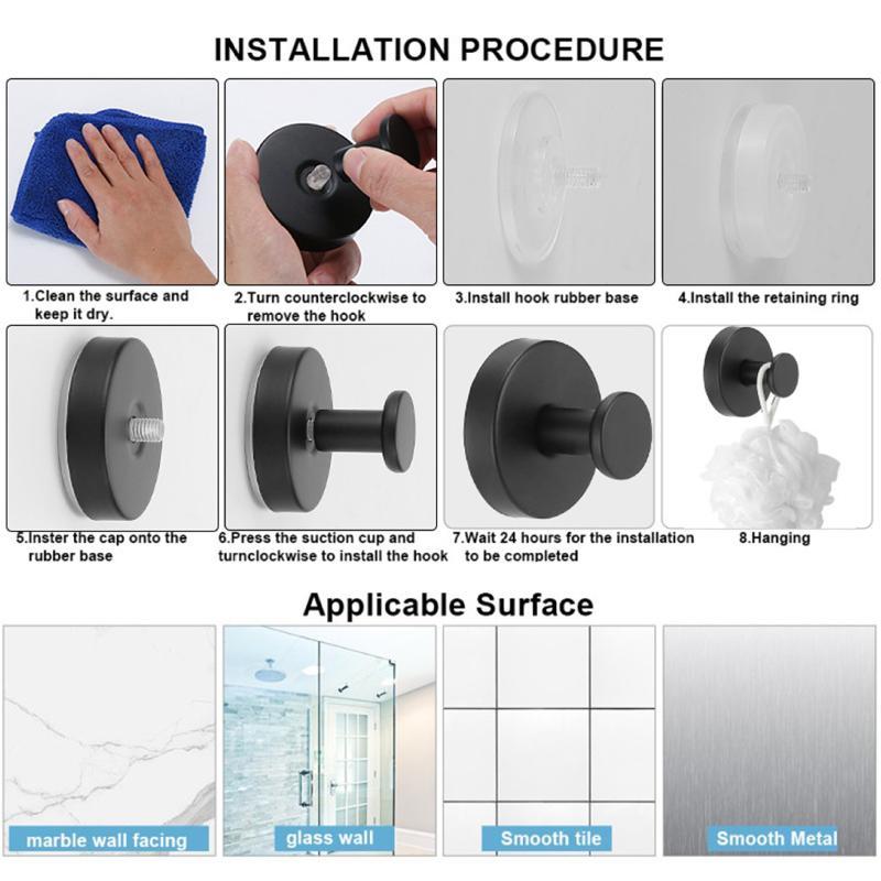 1/2/4PCS Heavy Duty Vacuum Suction Hooks No Drill Seamless Stainless Steel for Entryway Door Coat Hat Key Hanging