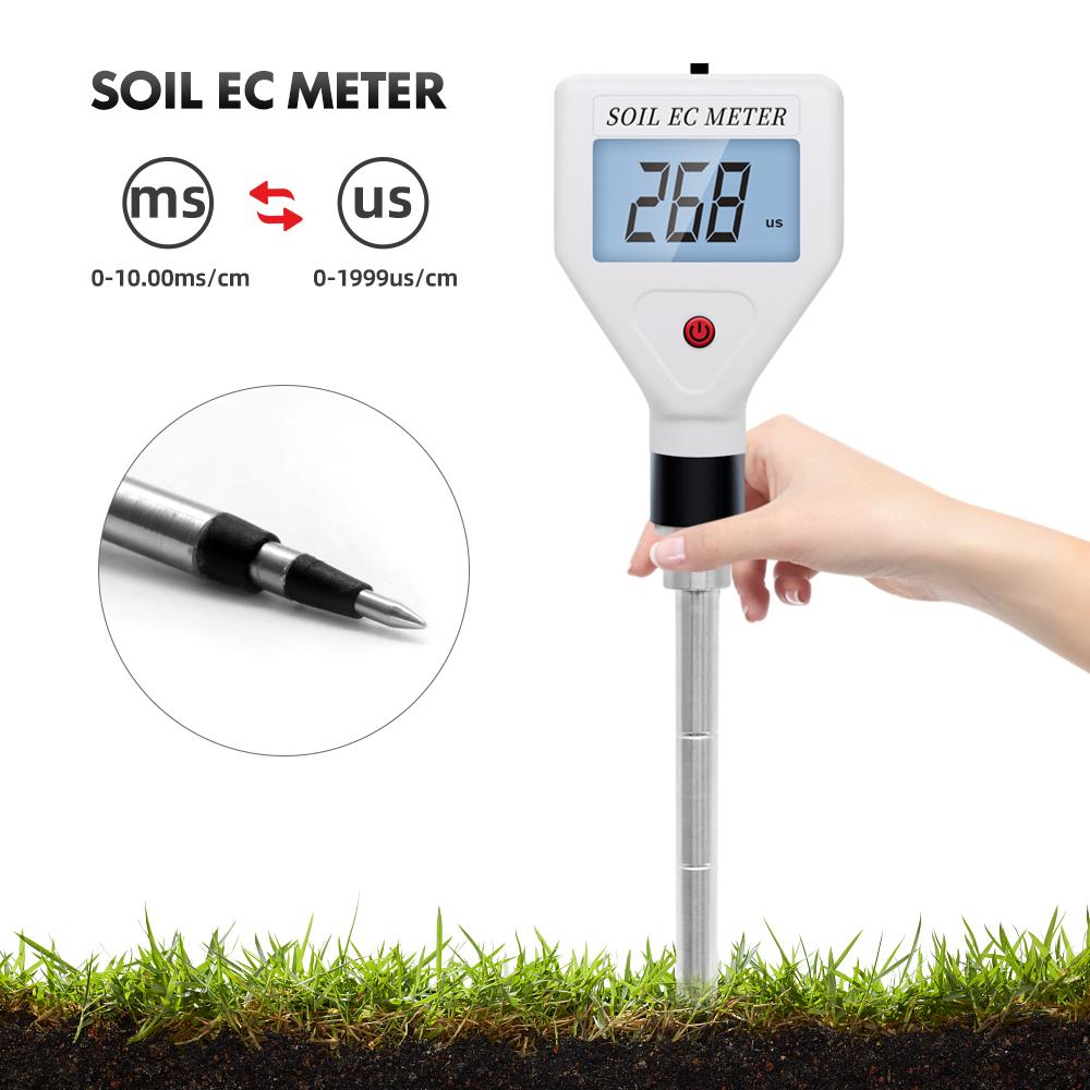 Soil EC Meter 0-1999us/cm High Precision EC Tester Probe ATC Conductivity Detector for Farmland Garden Planting Aquaculture