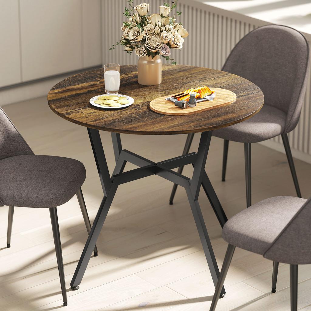 Dining Table, Round Kitchen Table with Black Legs, Anti-slip Foot Pads for Living Room, Dining Room 90 x 76 cm, Rustic Brown