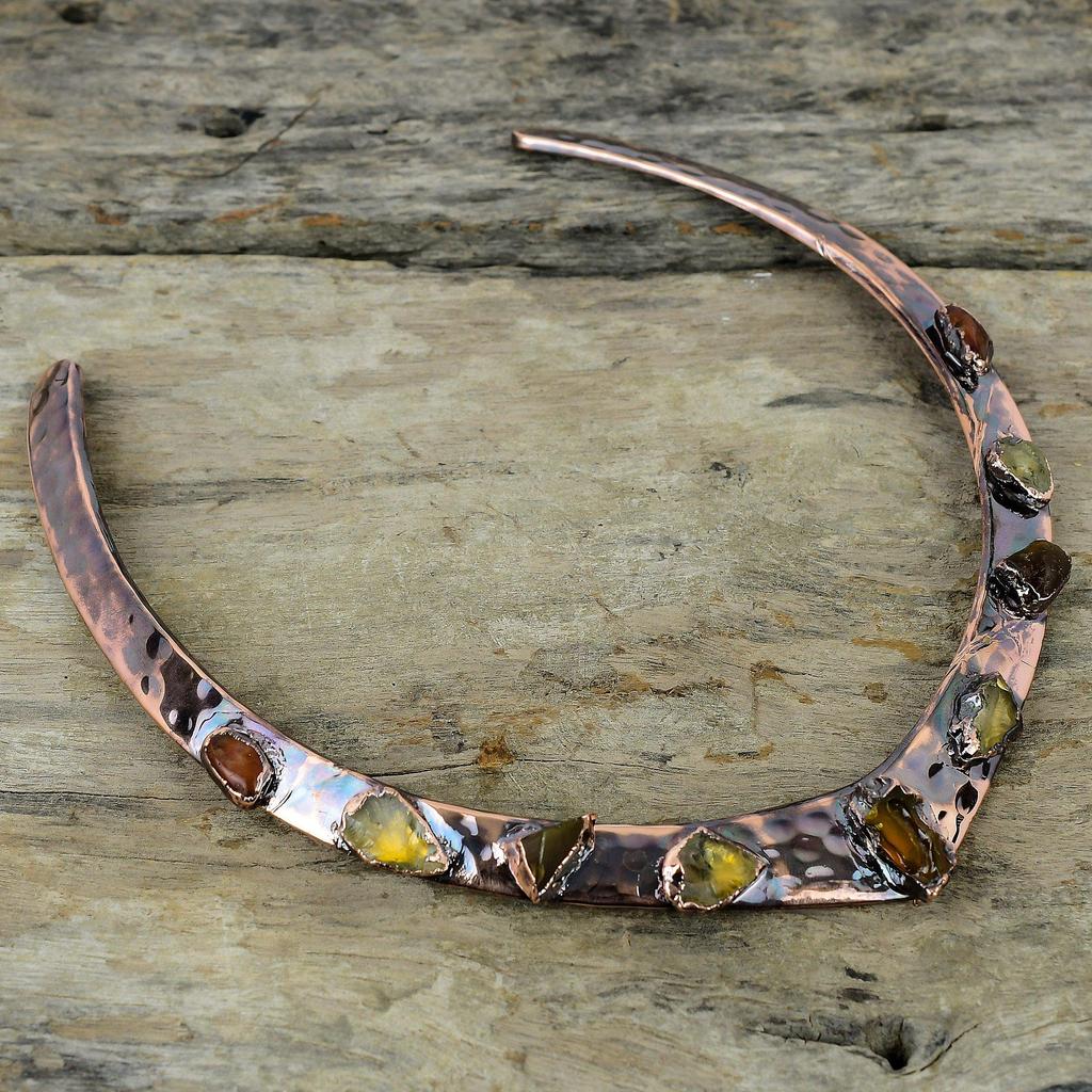 Hessonit Rohkette Elektrogeformte Kupferkette Edelsteinschmuck Verstellbare Halskette Citrin Rohkette Handgefertigter Antiker Schmuck