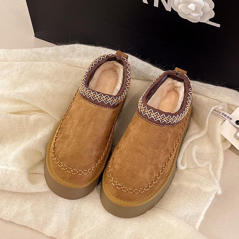 

Платформенные хлопковые туфли женские осень-зима 2025 новые с круглым носком плетеные удобные универсальные бархатные теплые женские зимние ботинки 40 малиновый