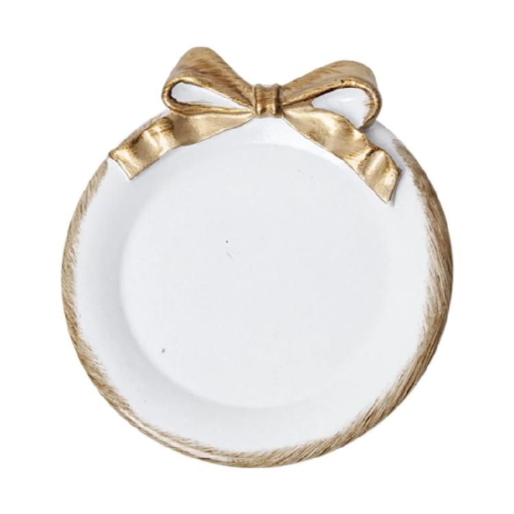 

Декоративный Бантик Тематический Поднос для Украшений Круглый Органайзер из Смолы Для Демонстрации Ожерелий Хранения Колец Компактный Важный Аксессуар для Туалетного Столика белый