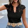 Elegante E Sexy Maglietta da Donna Nuova Scollo a V Pizzo Vuoto Tinta Unita con Inserti Pullover Senza Maniche