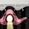 Ufo Abduction Cow Shower Curtain Sci-Fi Anatomy Art With Pink Flying Saucer, Black Background, Includes Hooks 70.8×70.8 Inches